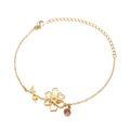 Gold stainless steel bracelet with cutout flower charm and pink birthstone gem - October Birth Flower Bracelet