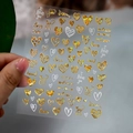 Golden embossed heart nail stickers XZ-02311 with romantic metallic textures and patterns - Geometric Heart Style (XZ-D2311) / Gold
