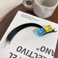 Cosplay hair extension clip with black wig strand and blue yellow resin cube blocks - Ice Cube Natural Black