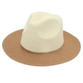 Two-tone woven straw fedora hat in cream and tan for summer sun protection and style - One Size / Beige + Khaki