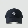 Classic deep blue baseball cap with white abstract M embroidery and a deep crown - WM Script-Navy Blue