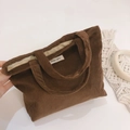 Brown corduroy handbag with simple wish tag and soft inner lining in retro style - Coffee