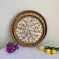 Set of two handcrafted woven rattan trays with radiant shell inlay leaf patterns - Wicker Gold Leaf / 2-Piece Set