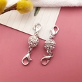 Silver magnetic jewelry clasps with sparkling rhinestones and dual lobster claws - Bright Silver Full Rhinestone Ball Magnetic Clasp / 8x41mm