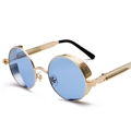 Steampunk round sunglasses with gold metal frame and translucent blue lenses - Gold Frame Ocean Blue C20