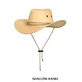 Chapeau de cow-boy western kaki clair avec bande tressée et mentonnière réglable - Taille Unique (54-58cm) / Khaki Clair