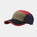 Gedetailleerde close-up van een 5-panel camperpet met kleurblokdesign en katoenen keperstof - Verstelbaar / Rood Groen Blauw Zwart Color Block (2# Kleur)