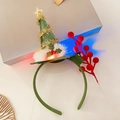 Cute green Christmas tree headband with LED lights, golden stars and red berry accents - 14# Green Glitter Gold Thread Plush Hat