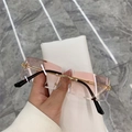 Frameless square sunglasses with gold metal frame and pink orange gradient lenses - Gold Frame Pink Lenses