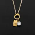 Collana in acciaio inossidabile placcata oro 14K con ciondolo lettera U e zircone - Lettera U