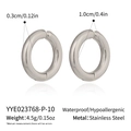 Detailed dimensions of silver stainless steel clip earrings showing size and weight - 1.0cm Silver Style (YYE023768-P-10)