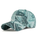 Casquette de baseball en jean délavé bleu et blanc avec visière courbée de style vintage - Réglable / Vert Marin