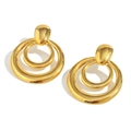 Modern double loop stud earrings in 18K gold plated stainless steel for women - Gold