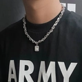 Men's silver necklace featuring a rectangular diamond pendant on a thick metal chain - Entwined Ice Sugar Zircon Necklace