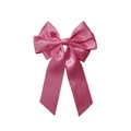 Détail montrant la texture brillante et les couches du nœud papillon en satin rose - Rose vif