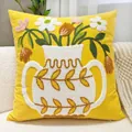 Yellow luxury pillow case with embroidered vase and flowers on white sofa - Yellow Vase