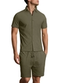 Ensemble homme en tricot jacquard vert olive avec chemise à manches courtes et short - Vert Militaire