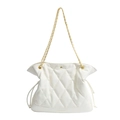 Sac seau matelassé blanc pour femme avec bandoulière en chaîne dorée élégante - Blanc