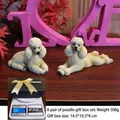 Pair of resin poodle figurines in a black gift box for home decor and car ornament - 1 Pair + Gift Box Packaging / Beige