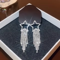 Elegant S925 silver star tassel earrings with zircon inlay in a premium gift box - E0368 Silver Needle (Star Full Diamond Tassel Silver)