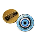 Blue Turkish evil eye brooch pins set with glass dome and vintage brass back clasp - Bronze-12