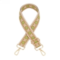 Close-up of beige woven bag strap with green diamond patterns and golden clasps - A-12 Khaki Fluorescent Green Diamond