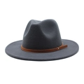 Classic dark grey wool fedora hat with brown leather band and metallic rivet detail - M (56-58cm) / Dark Gray