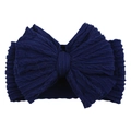 Navy blue baby nylon headband featuring a large cable knit textured bow for infants - Navy Blue