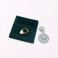 Deep green suede jewelry envelope bag with elegant golden pearl ring and turquoise earrings - Dark Green