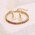 Set bracciale in acciaio dorato con cuori di cristallo colorati su base di pietra - 2# Multicolore