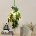 Green dinosaur dream catcher with LED lights and feathers for kids room wall decor - Green Dinosaur (With Light)