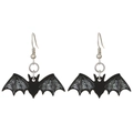 Gothic Halloween bat drop earrings with black wings and white bone texture accents - 10 Black Bone Bat