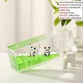 Panda liquid motion desk ornament with floating figurines and green oil sand timer - Panda Drifting Bottle Ornament