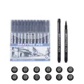 Set de 12 rotuladores de dibujo impermeables con puntas variadas y punta de pincel - Set de 12