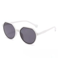 Modern white polygon sunglasses with dark grey lenses and UV protection feature - Solid White Frame Gray Lens