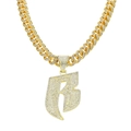 Hip hop iced out letter B pendant necklace with gold Cuban chain and clear rhinestones - Gold (Letter B) - with Cuban Chain