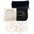 Natural white agate rune stones set with golden engraving and black velvet drawstring bag - Synthetic Opal (25 Pcs + Velvet Bag + Manual)