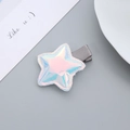 Star-shaped hair clip with holographic finish and grey ribbon-wrapped alligator clip - White Star