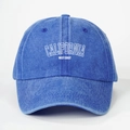 Blue washed cotton baseball cap with white CALIFORNIA WEST COAST letter embroidery - One Size / Sapphire Blue