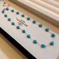 Collier à perles minimaliste avec chaîne dorée et 18 pendentifs en forme de cœur bleu - Chaîne Or Perles Coeur Bleues (5# Collier - Bleu)