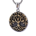 Two-tone Tree of Life round pendant with gold relief on a silver box chain - Two-Tone Gold Pendant (No Chain) (A0211-2)