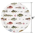 Detailed 9 inch paper plate featuring realistic fish illustrations and fishing gear design - Large Fishing Printed Plates