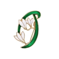 Letter D brooch with white flower petals and green enamel in gold alloy finish - D-Letter Flower Green