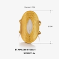 Minimalistischer vergoldeter Edelstahlring mit ovaler Form und weißer Emaillierung - Weißer Emaille-Ring