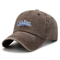 Vintage dark brown washed cotton baseball cap with China embroidery and adjustable strap - Adjustable / Coffee