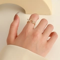 Adjustable gold butterfly ring featuring marquise-cut and pave cubic zirconia stones - Gold Double Butterfly Open Ring (A-88)