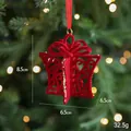 Red flocked velvet gift box Christmas ornament with gold glitter patterns and silk ribbon - Red Flocked Gift Box