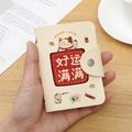 Beige Lucky Cat PU leather card holder with snap button and Good Luck print pattern - 24 Slots / RFID Full of Luck