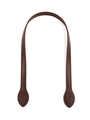 Detail view of brown PU leather bag handle with leaf-shaped ends and pre-drilled stitch holes - Coffee