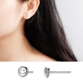 Minimalist S999 sterling silver smiley face stud earrings with polished finish for women - Smiley Face Studs